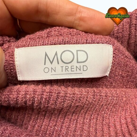 Pink Ribbed Cropped Turtleneck Sweater – Mod On Trend Large Dusty Rose Knit - Picture 4 of 5